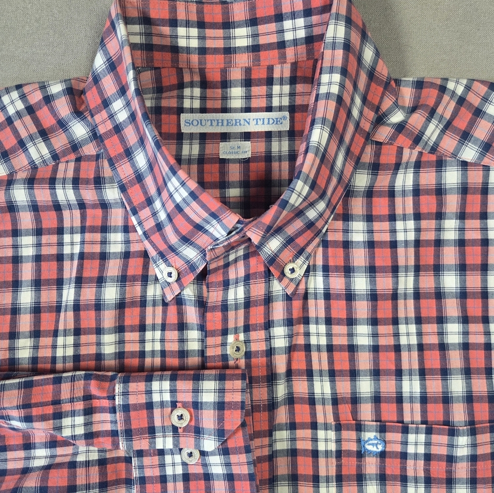 Southern Tide Men's Plaid Shirt - Pink and Blue